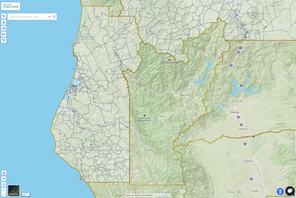 Photo of Humbolt County with zones overlayed and surrounding counties.
