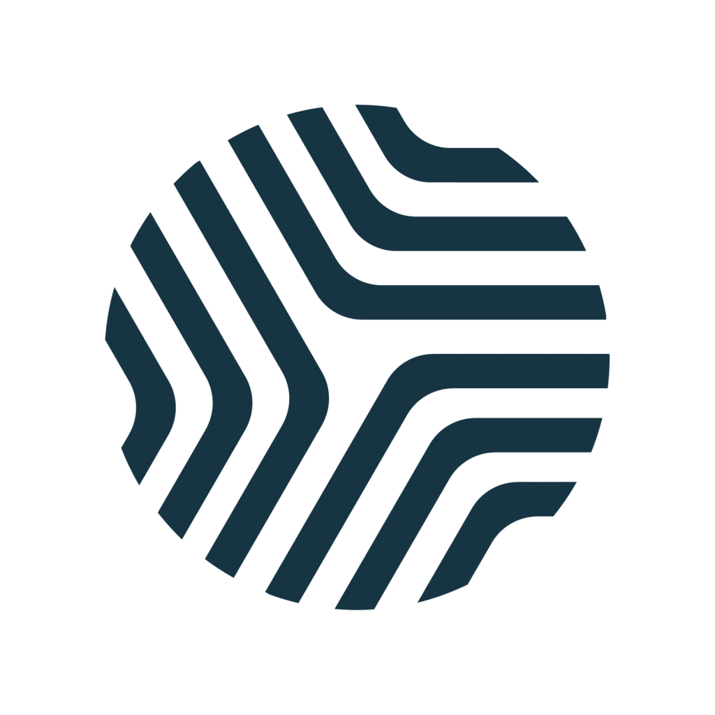 The Genasys Logo: A dark blue circle filled with bold, curved, parallel lines that create a geometric, abstract pattern on a black background.