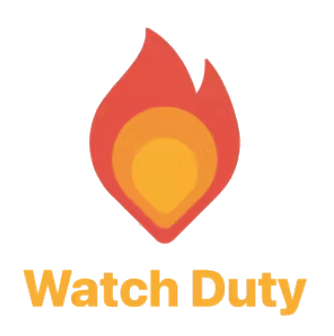 A stylized flame icon with yellow and orange layers rises above the words Watch Duty in bold yellow text, representing software designed for use with acoustic devices.
