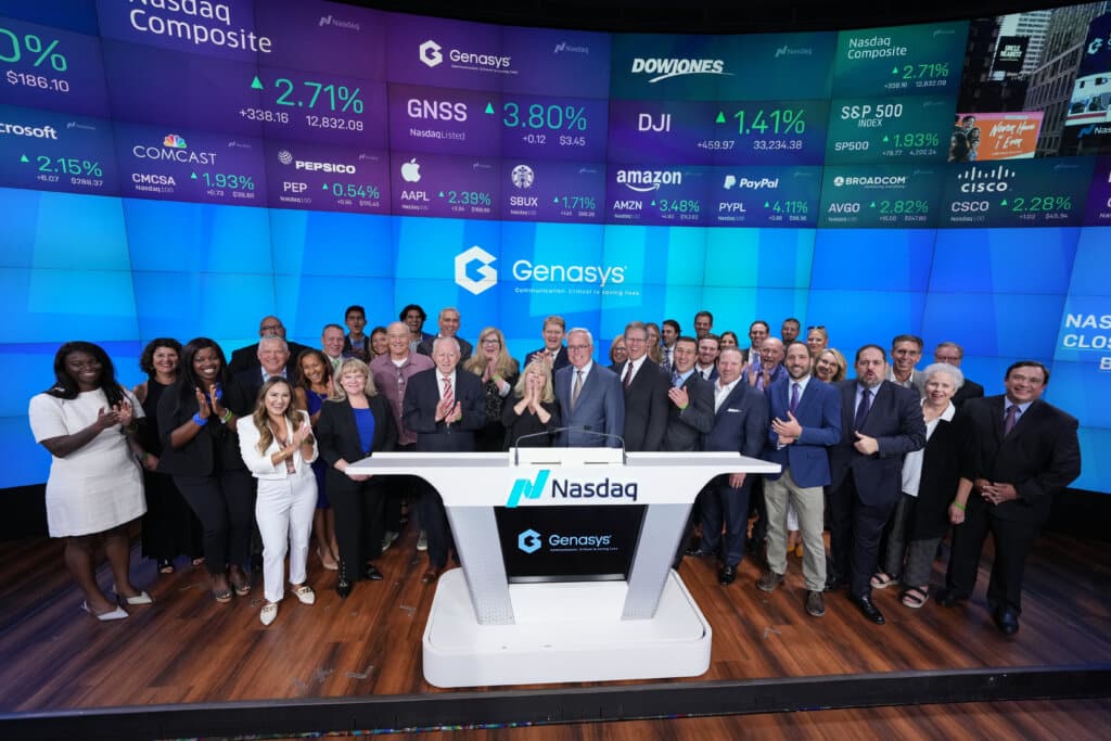 Genasys team ringing the bell at the NASDAQ.