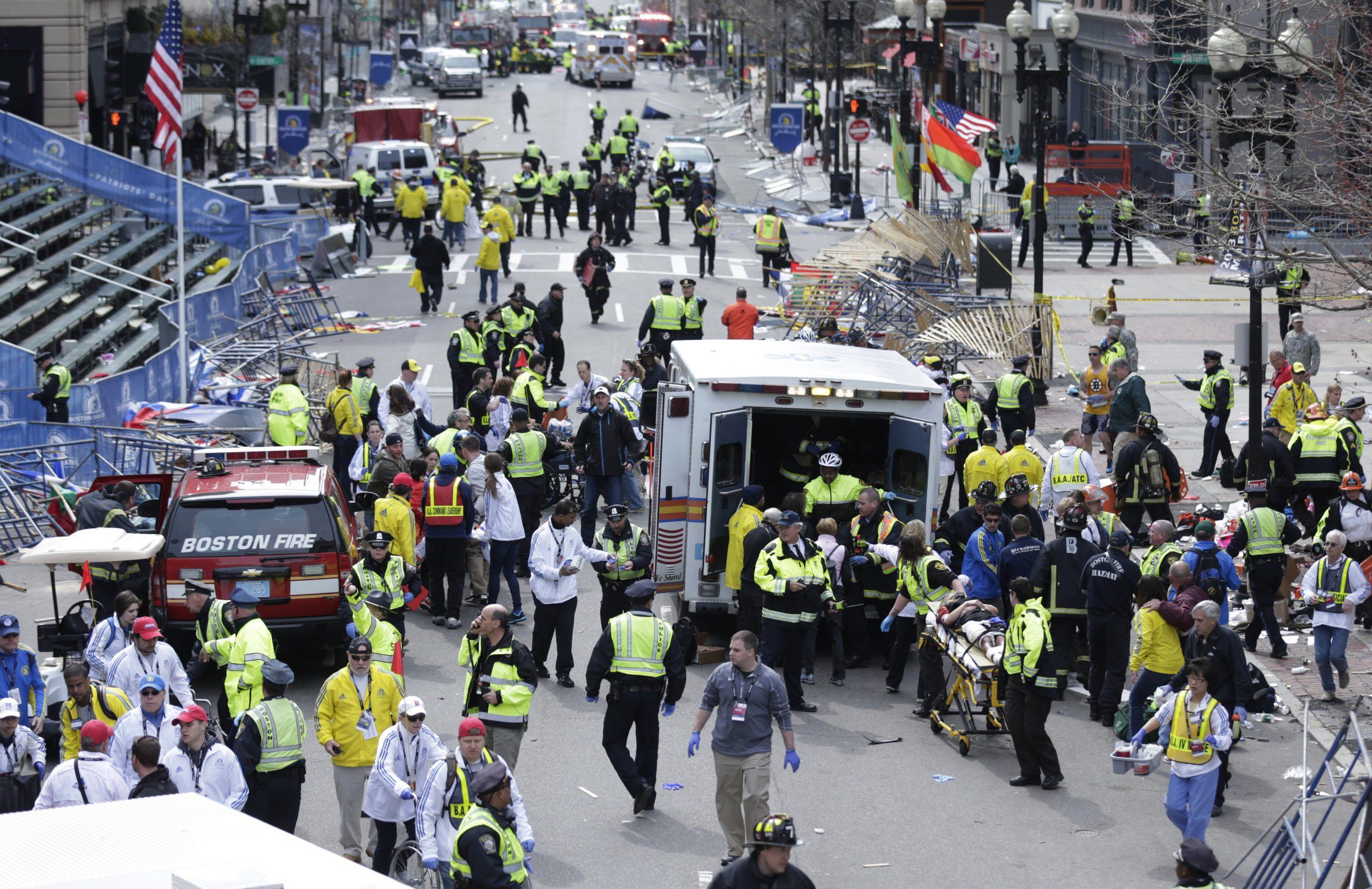 Scene following a Boston Marathon bombing.