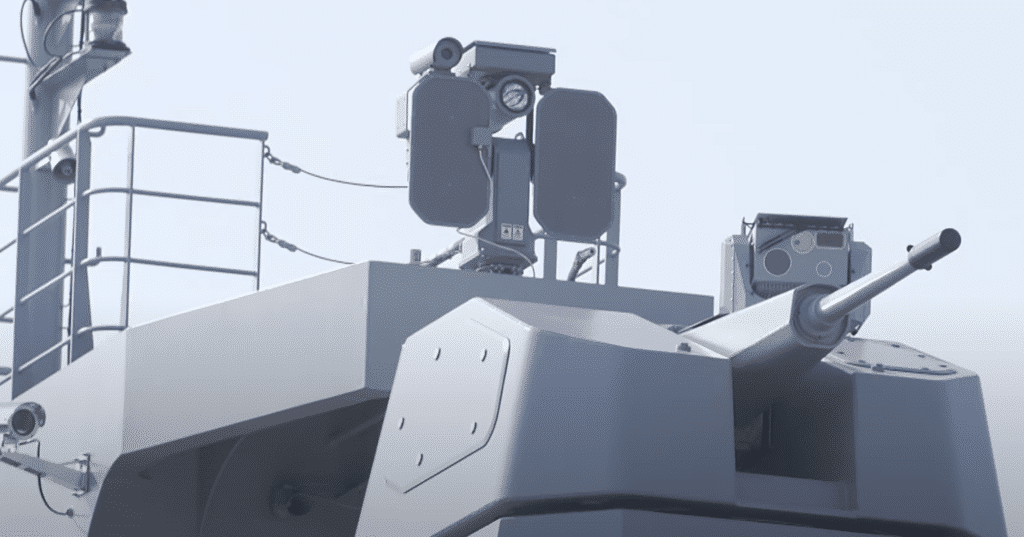 LRAD speakers mounted on a military ship.
