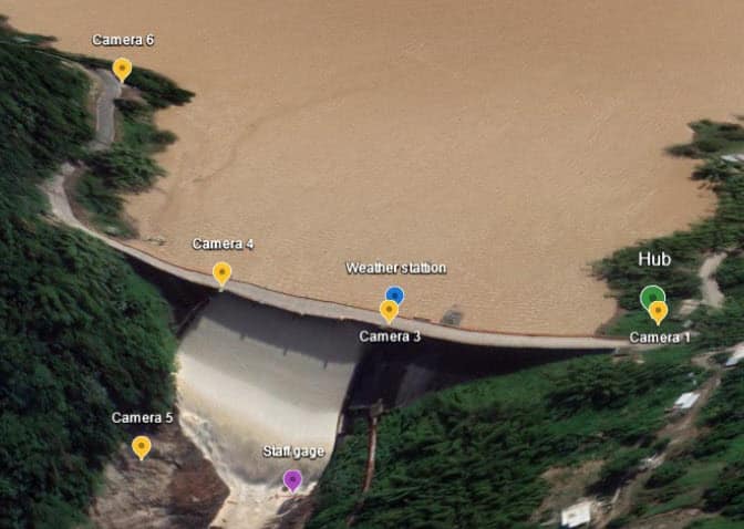 Layout superimposed on an aerial view of dam.